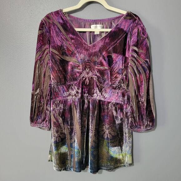 Christopher & Banks Tops - Christopher & Banks Crushed Velvet Babydoll Top Size M Long Fairy Whimsigoth